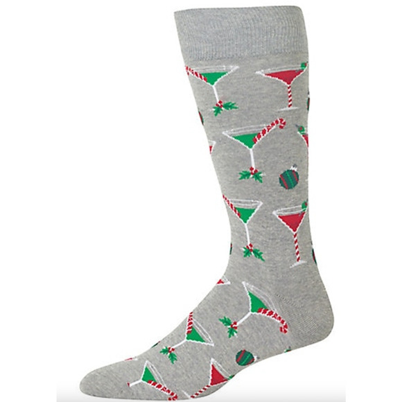 Hot Sox Gray Christmas Socks Martini Glass Candy Canes Holiday Stocking Stuffers - Picture 1 of 4